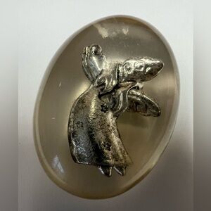 Vintage Lucite Paperweight Rabbit Figurine Inside Clear Resin Oval Desk Decor